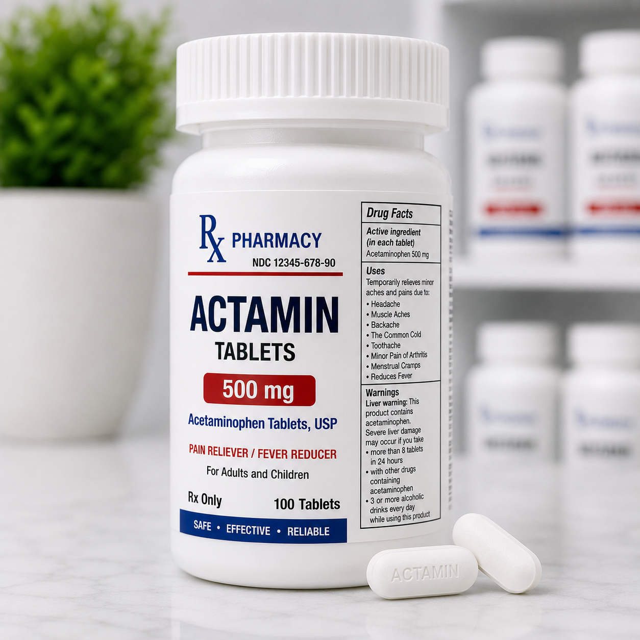 Actamin acetaminophen tablets for temporary pain relief and fever reduction