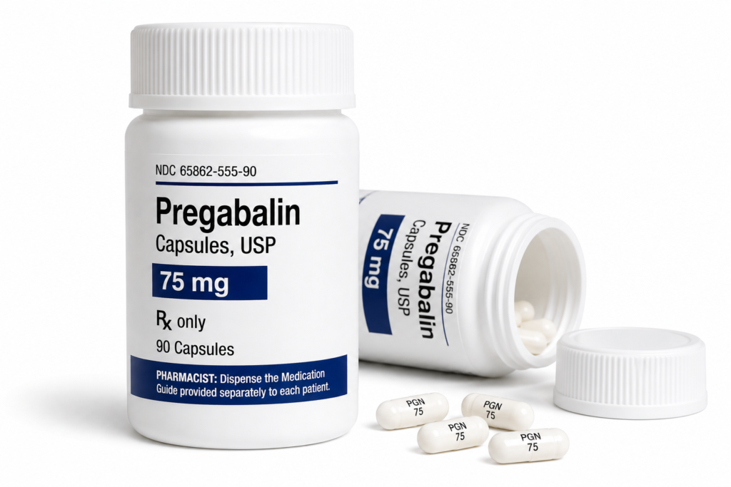 Pregabalin prescription medication capsules bottle