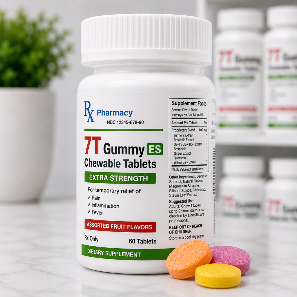 7T Gummy ES 500mg acetaminophen orange chewable gels for pain and fever relief
