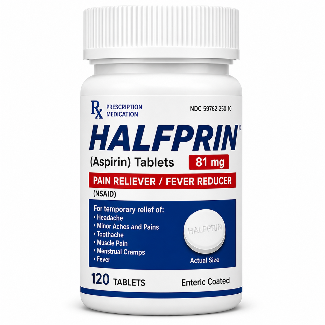 Halfprin aspirin tablets acetylsalicylic acid medication