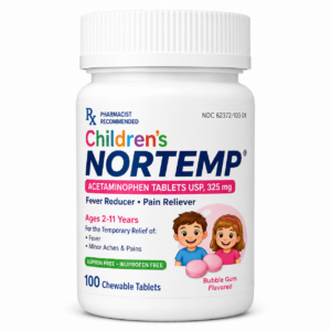 Children’s Nortemp acetaminophen 160 mg/5 mL pain reliever and fever reducer