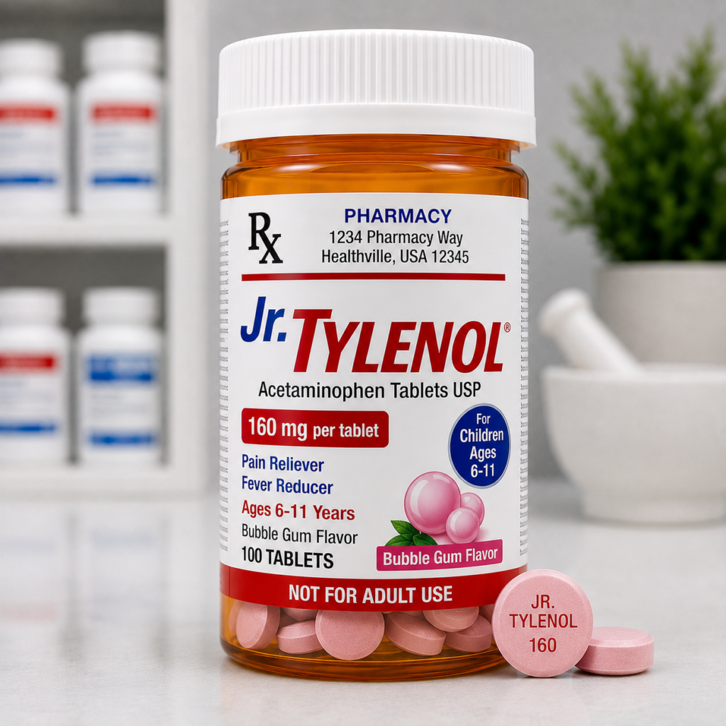 Jr. Tylenol acetaminophen children's pain reliever and fever reducer