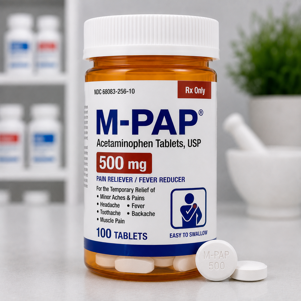 M-PAP acetaminophen medication containing 160 mg per 5 mL for temporary relief of minor aches, pains and fever.