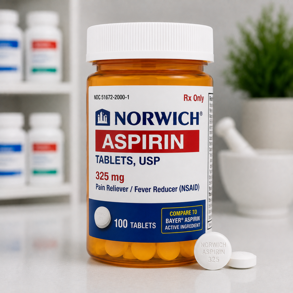 Norwich Aspirin 325 mg pain reliever and fever reducer tablets